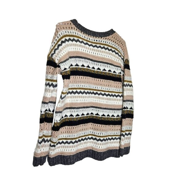 Loft Womens Open Knitted Crewneck Sweater Size S Multicolor Pink Gray Grey White - Picture 2 of 8